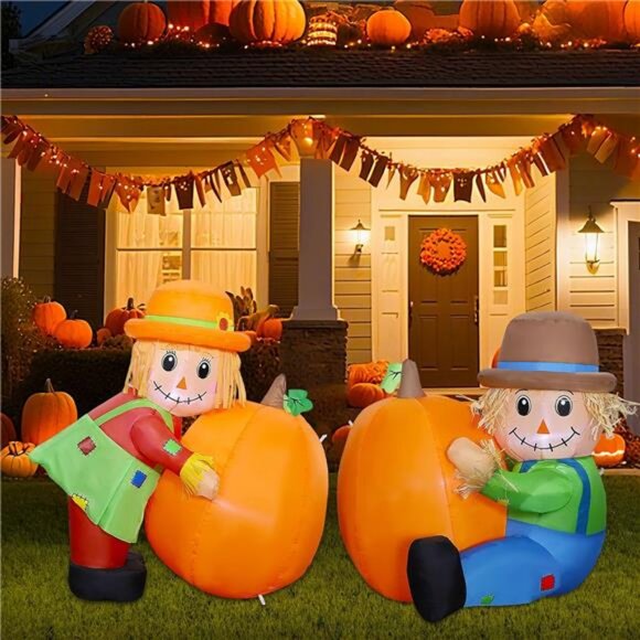 Fall Day Inflatable Yard Decoration, 3.3FT & 3FT Air-Blown Scarecrows - Picture 7 of 8